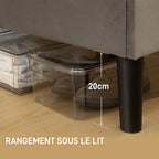 Cadre de lit double 140 x 190 cm lit 2 personnes tête de lit réglable sommier 150 x 198 x 100/105/110/115/120 cm gris