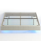 Cadre de lit flottant 140 x 190 cm avec éclairage LED, lit double rembourré en lin, sommier à lattes en bois, beige
