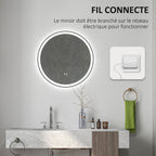 Miroir rond lumineux LED de salle de bain Ø 80 cm mural avec éclairage 3 couleurs interrupteur tactile 46W blanc argent