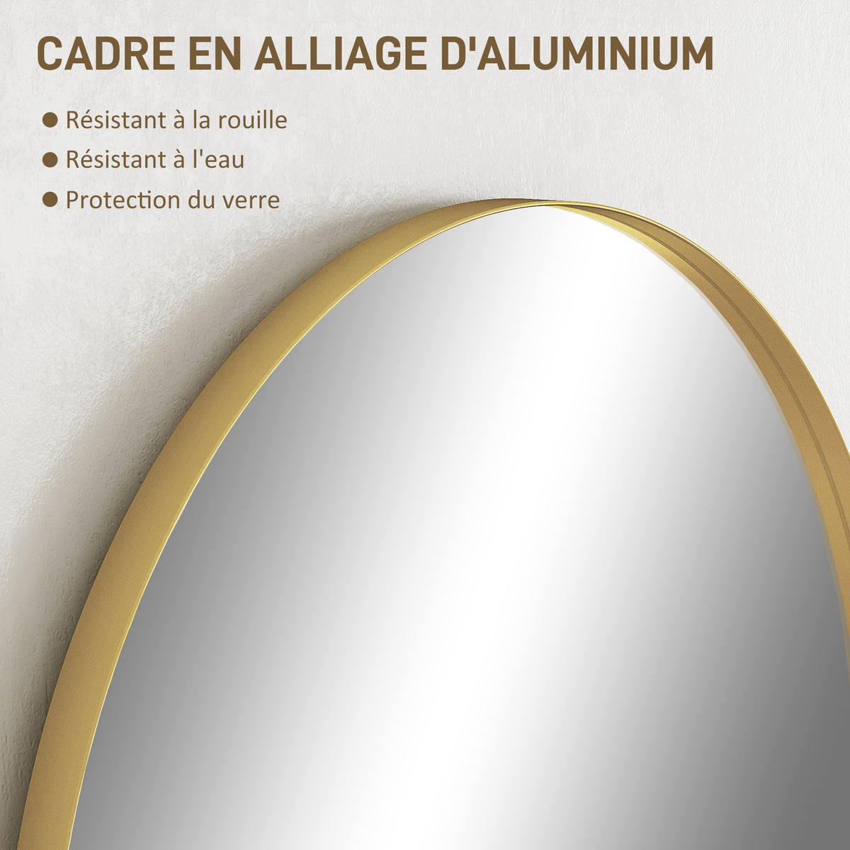 Miroir mural arqué miroir de salle de bain avec cadre en alliage d'aluminium pour chambre salon entrée 60 × 90 cm or