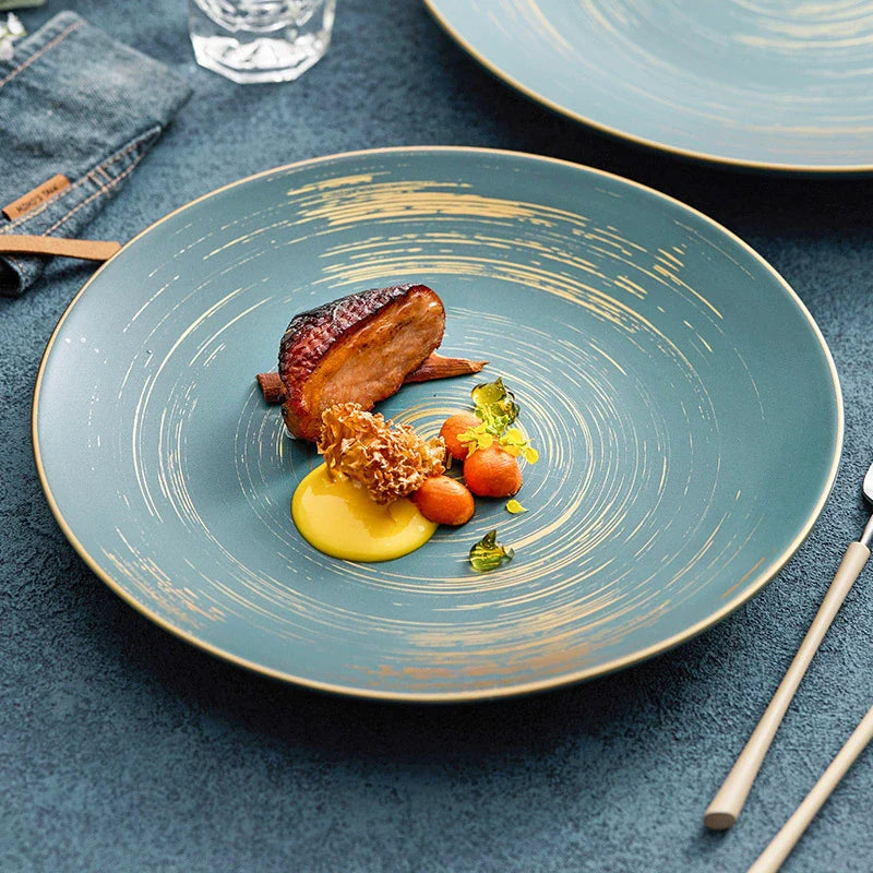 Assiette Céramique Maté & Dorure Artisanale – Élégance Contemporaine pour Table Raffinée