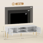 Meuble TV, meuble télé jusqu'à 65 pouces avec 2 portes, 2 compartiments ouverts, pieds en acier, 140x38x45,9cm, blanc