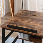 Bureau informatique design industriel - plateau relevable, étagère - panneaux particules aspect vieux bois métal noir