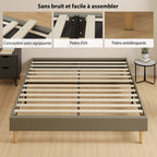 Cadre de lit 160 x 200 cm avec sommier à lattes en bois, lit double rembourré en velours côtelé, gris