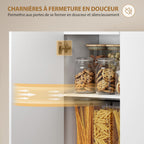 Buffet haut cuisine, armoire de cuisine, 4 portes à fermeture douce et étagères réglables, 68x34x180cm, blanc brillant