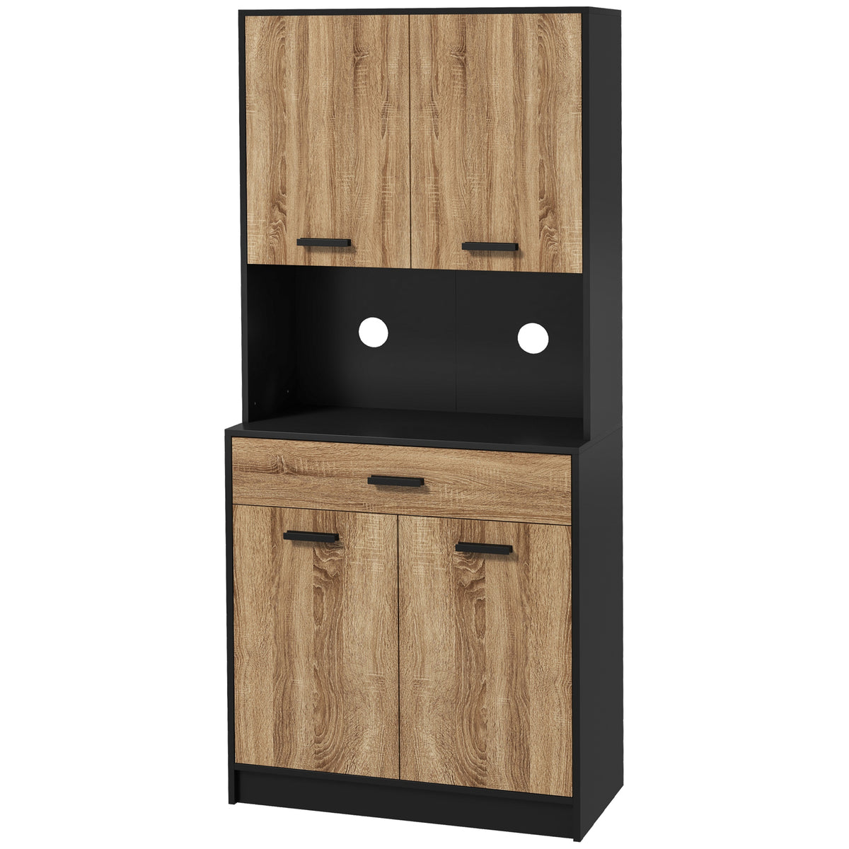 Armoire de cuisine Buffet meuble de rangement, 2 placards 4 portes 1 tiroir, passe-câbles 80L x 40P x 180H cm