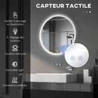 Miroir rond lumineux LED de salle de bain Ø 70 cm mural éclairage interrupteur tactile système antibuée 35W blanc argent