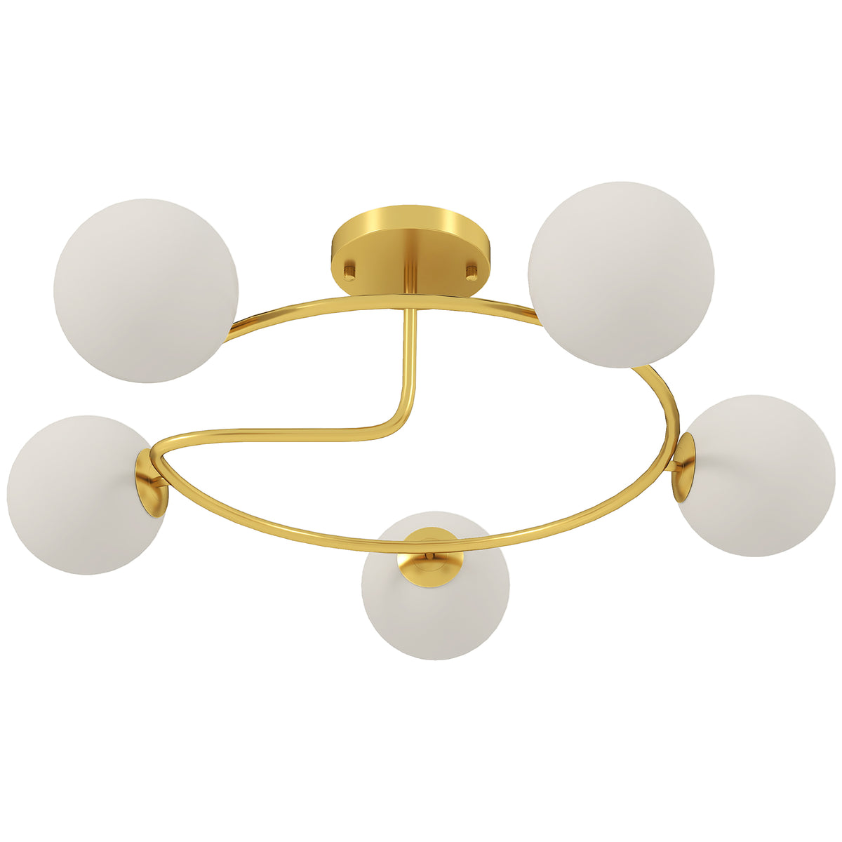 Plafonnier lustre moderne, luminaire plafonnier à 5 lumières avec culot G9, montage semi-affleurant, doré et blanc