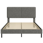 Cadre de Lit 140 x 190 cm avec Sommier et Tête Réglable, Lit Double Rembourré en Lin, Rangement au-dessous, Gris