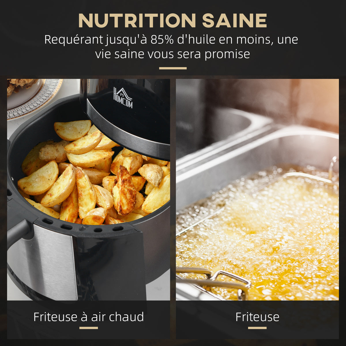 Friteuse sans huile 4 L, air fryer 1300 W 12 programmes, écran tactile, température réglable, panier antiadhésif, noir