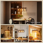 Suspension luminaire moderne, lustre plafonnier avec 4 cadres rotatifs et hauteur réglable, 80 x 21 x 90-130 cm, noyer