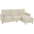 Canapé 3 places avec pouf de rangement, canapé d'angle modulable 210 cm, assise large, tissu aspect lin, crème