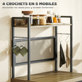 Armoire de cuisine style industriel avec 3 tiroirs, plan de travail, étagère et 4 crochets, 60x40x132cm