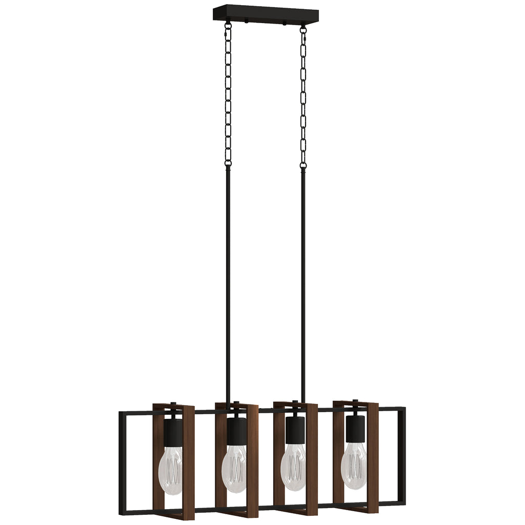 Suspension luminaire moderne, lustre plafonnier avec 4 cadres rotatifs et hauteur réglable, 80 x 21 x 90-130 cm, noyer