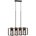 Suspension luminaire moderne, lustre plafonnier avec 4 cadres rotatifs et hauteur réglable, 80 x 21 x 90-130 cm, noyer