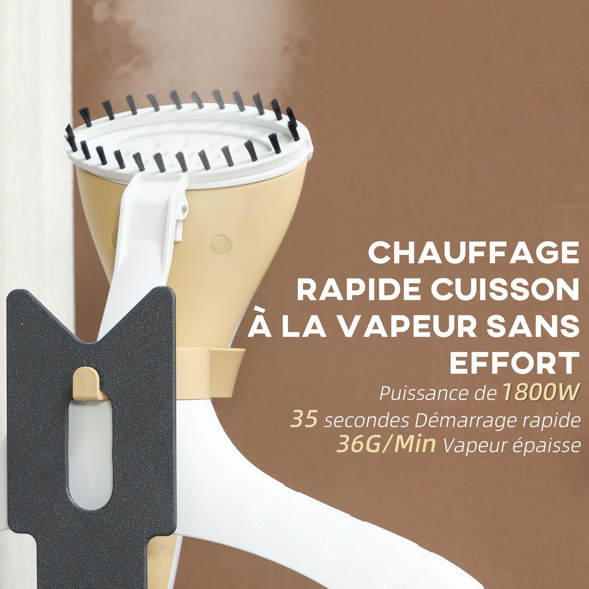 Défroisseur vapeur vertical 1800 W 36 g/min, steamer autonomie 50 min, réservoir d'eau de 1,8 L, 32 x 32 x 32 cm, or