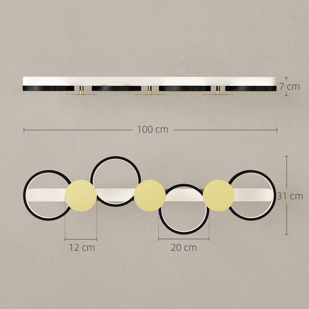 Plafonnier LED 38W, luminaire plafonnier 4 lumières à montage affleurant, télécommande, 100 x 31 x 7 cm, doré et noir