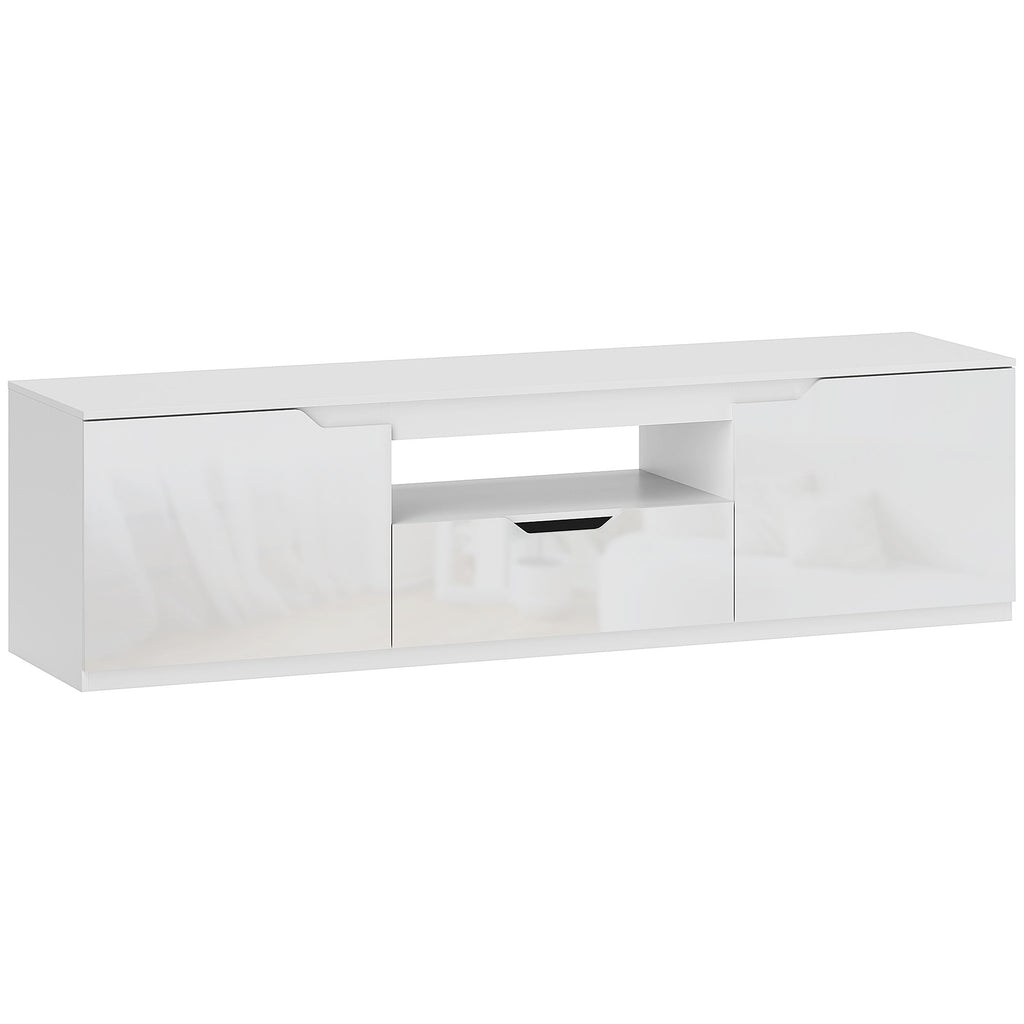 Meuble TV 160 cm, meuble télé pour téléviseur jusqu'à 65 pouces avec 2 portes et tiroir, blanc
