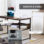 Bureau informatique design industriel - plateau relevable, étagère - panneaux particules aspect vieux bois métal noir