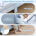 Lit Enfant 70 x 140 cm, Lit pour Enfant avec Barrière de Sécurité et Sommier à Lattes en Bois, Motif Nuage, Bleu