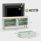 Meuble TV 120 cm, meuble télé pour téléviseur jusqu'à 36 pouces avec 2 portes, tiroir, compartiment ouvert, vert clair