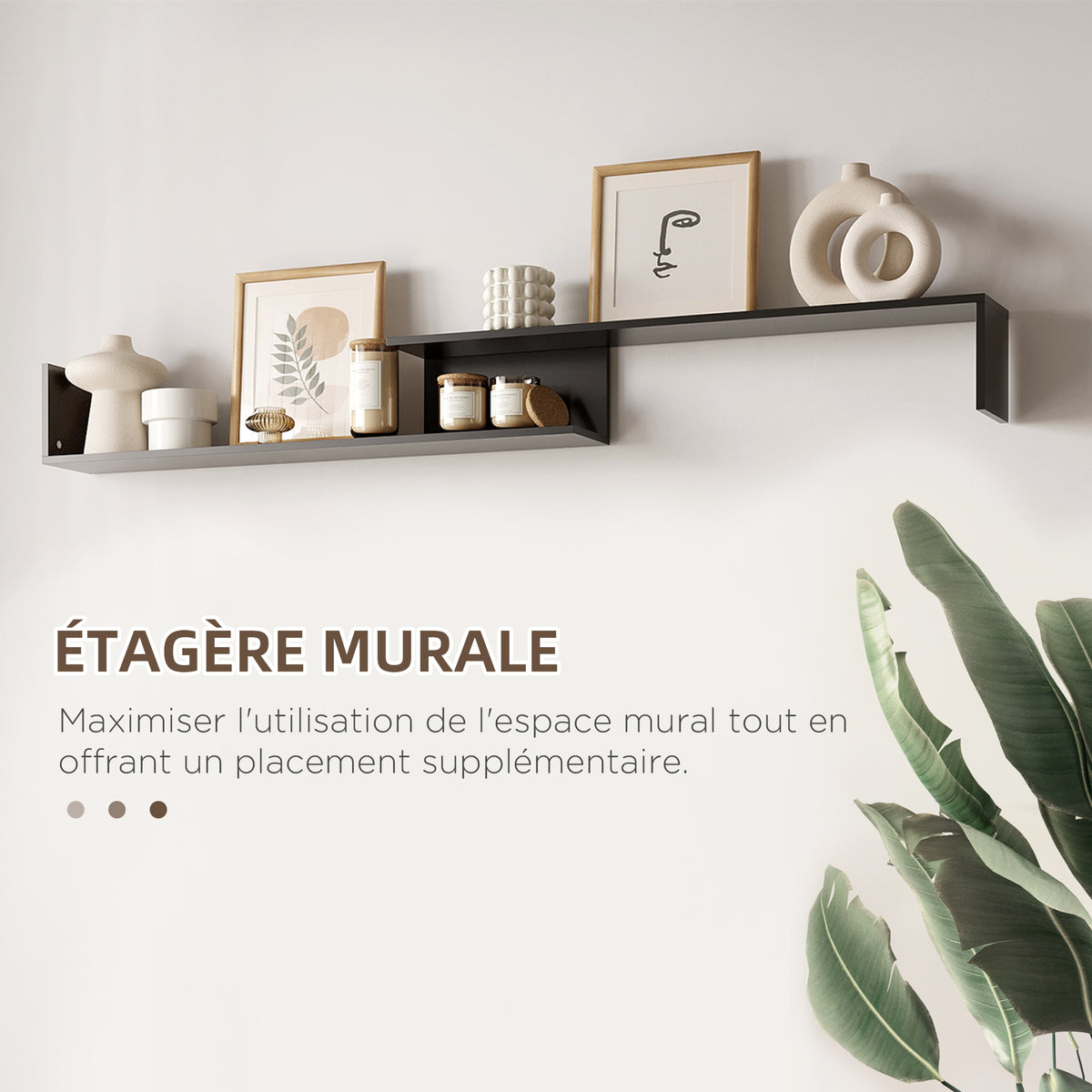 Ensemble meuble TV avec banc et étagère murale style contemporain 153,6L cm - noir