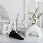 Vase à fleurs en céramique d'art noir et blanc, décoration nordique, minimalisme, fleurs séchées, accessoires de Gand, ornement B & B, maison
