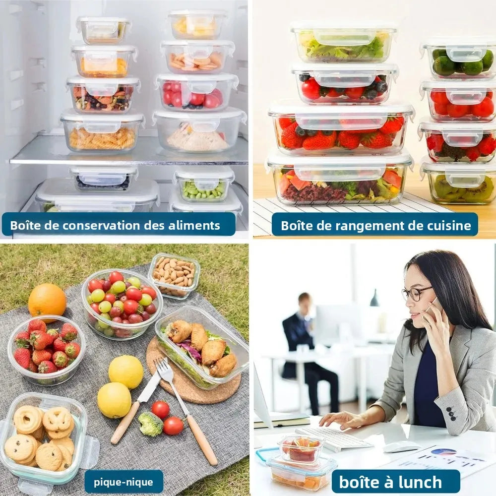 Conteneurs Meal Prep en Verre | Boîte Bento Hermétique Micro-Ondes