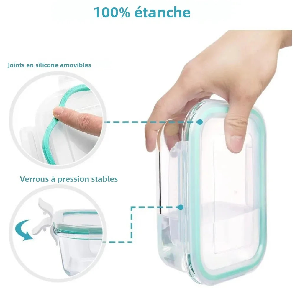 Conteneurs Meal Prep en Verre | Boîte Bento Hermétique Micro-Ondes