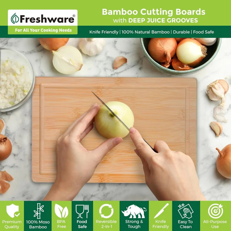 Lot de 3 Planches à Découper en Bambou Naturel - Cuisine Écologique et Durable