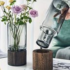 Glass Vase with Wooden Base — Hydroponic Floral Decoration, Modern Design