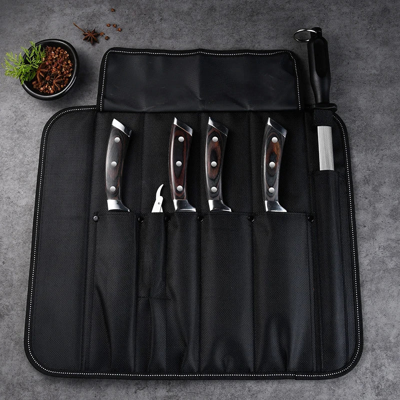Sac Rouleau pour Couteaux de Chef - 6 Poches en Nylon Oxford Noir
