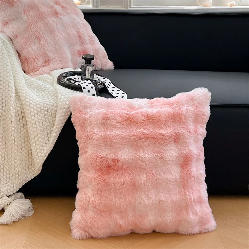 Housse de Coussin en Peluche 50x50cm - Couleur Unie Double Face