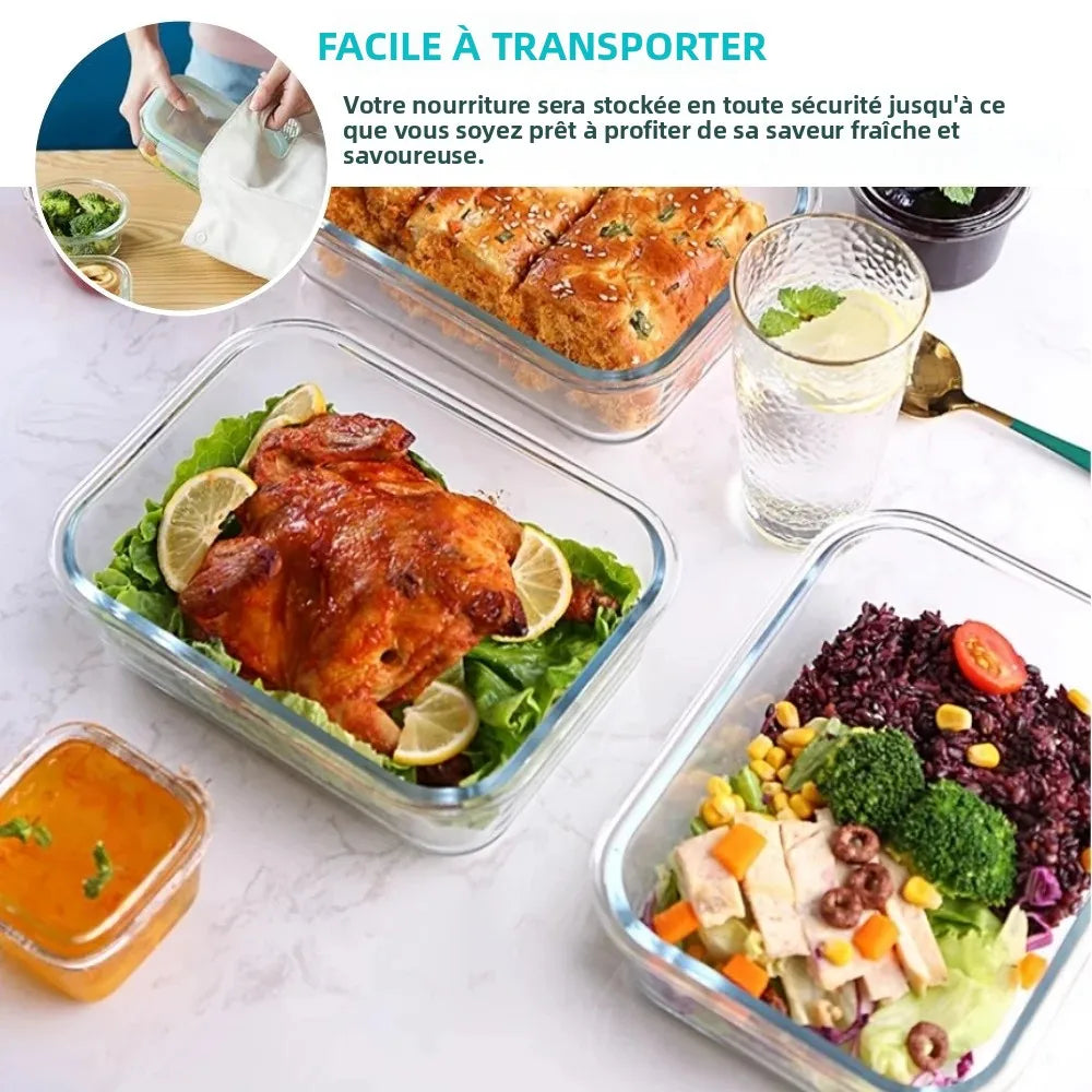Conteneurs Meal Prep en Verre | Boîte Bento Hermétique Micro-Ondes
