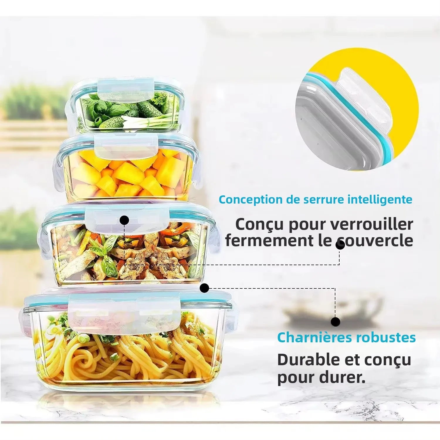 Conteneurs Meal Prep en Verre | Boîte Bento Hermétique Micro-Ondes