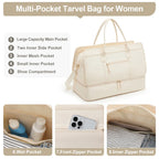 Set Sac de Voyage Femme Nylon – Sac Vêtements & Trousse de Toilette Inclus (Beige)