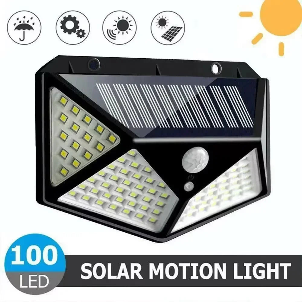 Lampe Solaire LED 100 LED – Détecteur de Mouvement PIR, Éclairage Extérieur IP65, 3 Modes