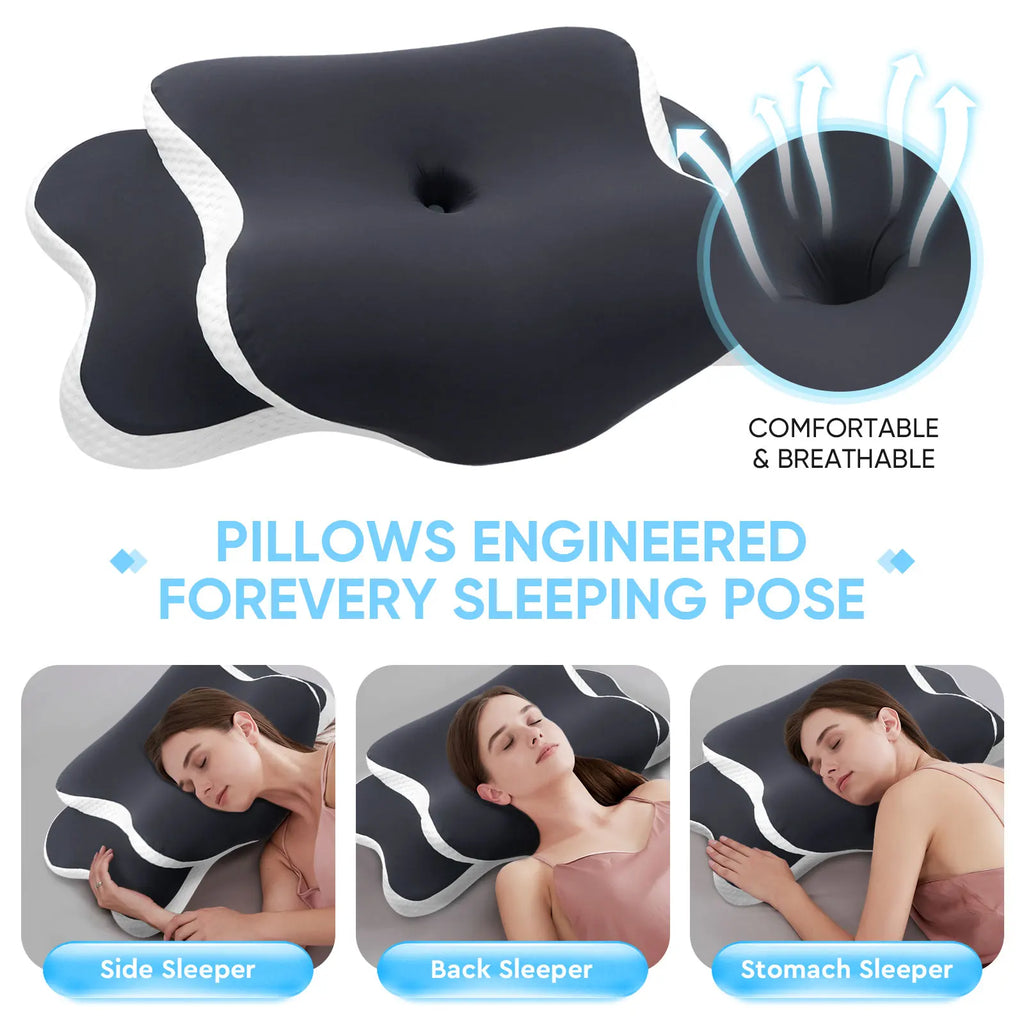 Oreiller Cervical Ergonomique Mémoire de Forme - Anti-Douleur Nuque avec Taie Soie Glacée