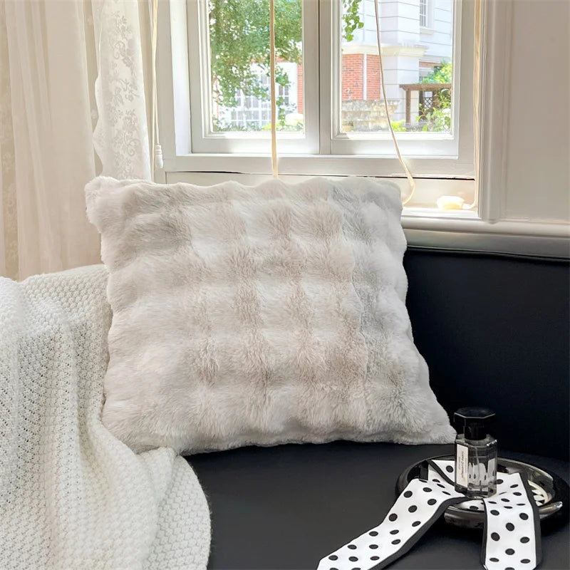 Housse de Coussin en Peluche 50x50cm - Couleur Unie Double Face