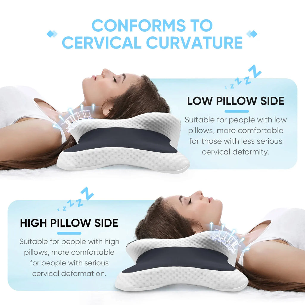 Oreiller Cervical Ergonomique Mémoire de Forme - Anti-Douleur Nuque avec Taie Soie Glacée