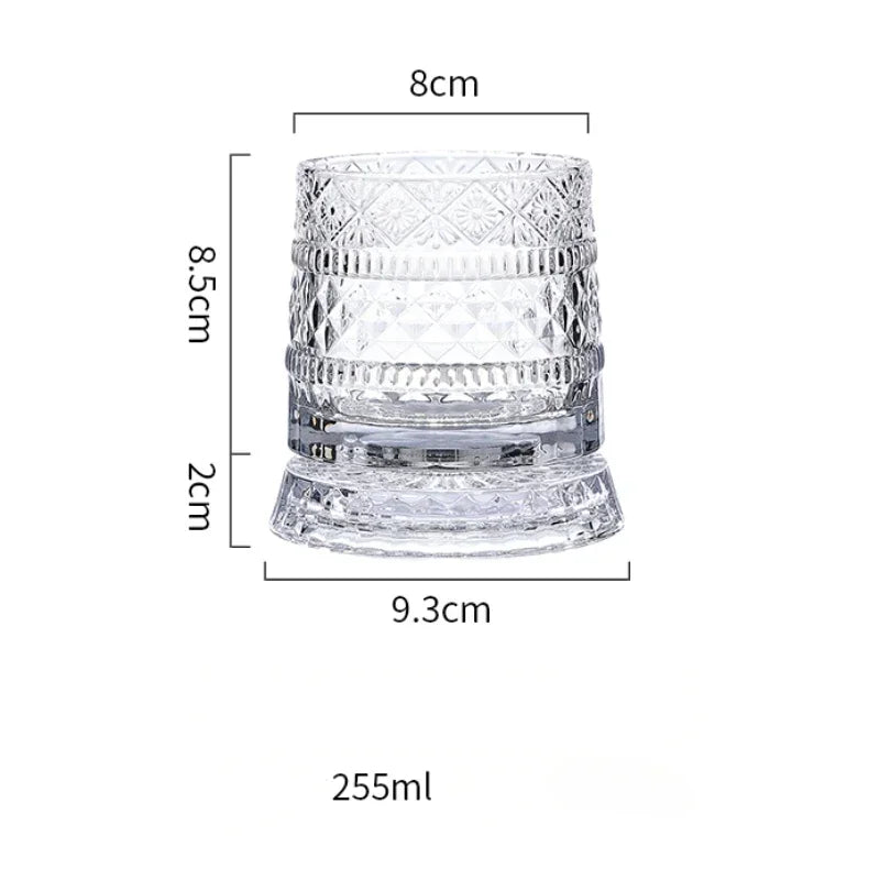 Verre à Whisky Transparent 255ml Rotatif - Résistant à la Chaleur Design Diamant