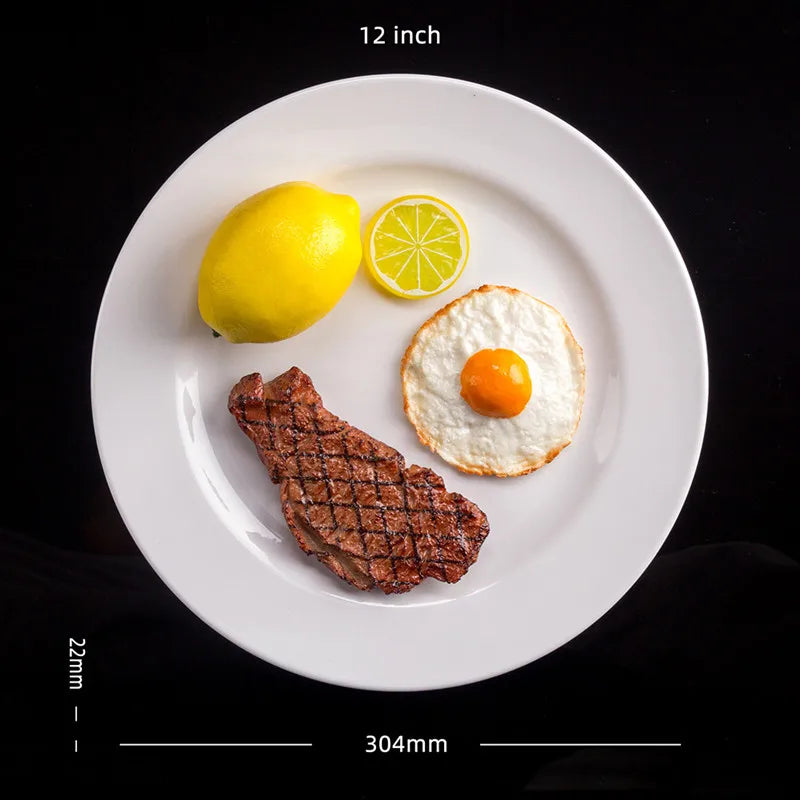 Assiette Mélamine Blanche Premium - Plateau Steak Rond 12 pouces