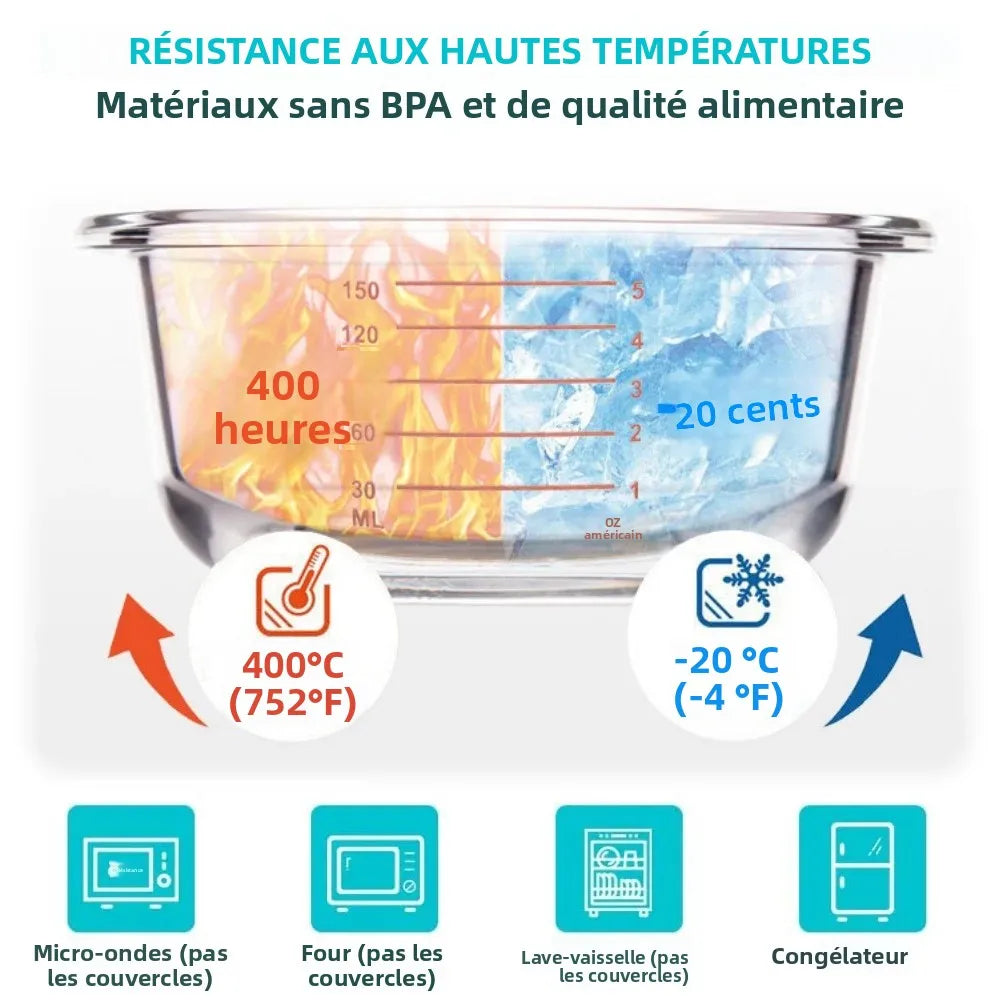 Conteneurs Meal Prep en Verre | Boîte Bento Hermétique Micro-Ondes