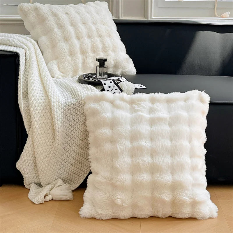 Housse de Coussin en Peluche 50x50cm - Couleur Unie Double Face