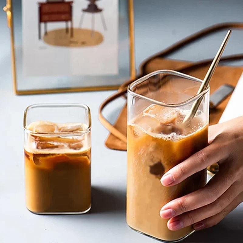 Verre Carré en Borosilicate - Tasse Transparente Thé Café Lait 250/350/450ml