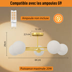 Plafonnier lustre moderne, luminaire plafonnier à 5 lumières avec culot G9, montage semi-affleurant, doré et blanc