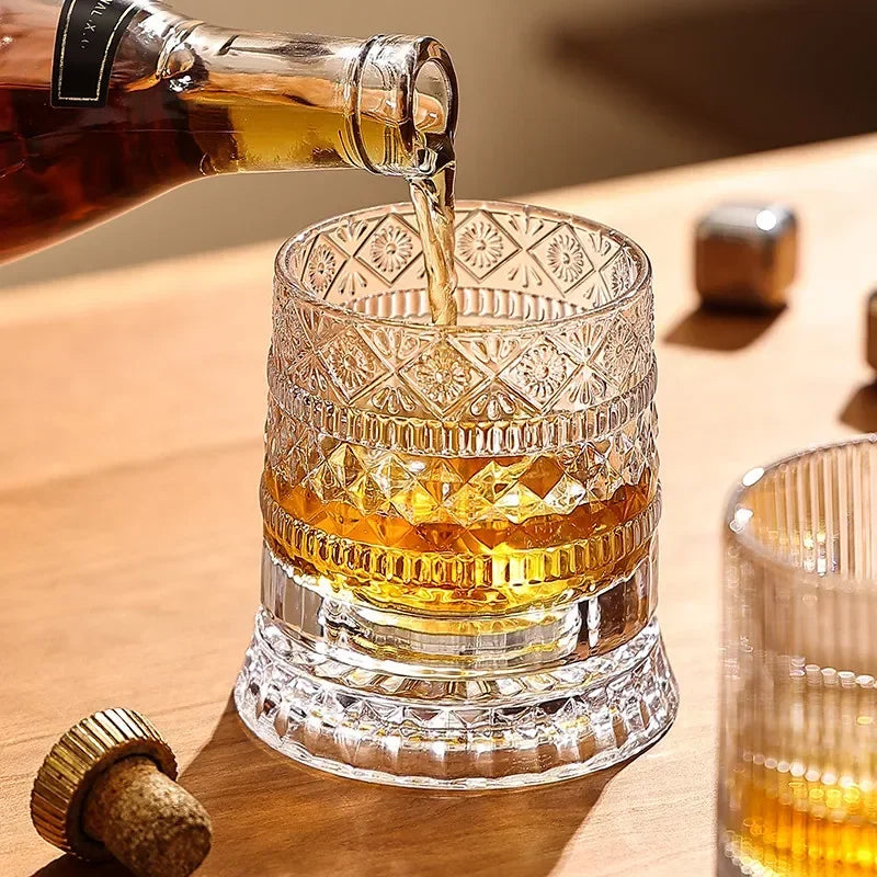 Verre à Whisky Transparent 255ml Rotatif - Résistant à la Chaleur Design Diamant