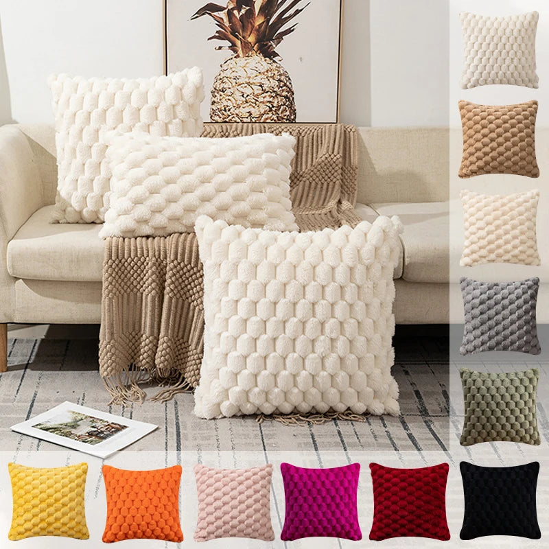 Housse de Coussin en Peluche Capitonnée - Style Nordique Confort Hiver