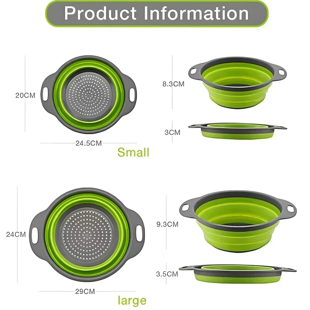 Panier Égouttoir Pliable Silicone 2 Pièces - Passoire Cuisine Gain de Place