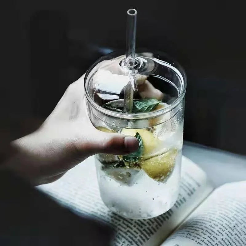 Verre à Bière en Forme de Canette 450ml avec Paille - Gobelet Transparent Café Glacé